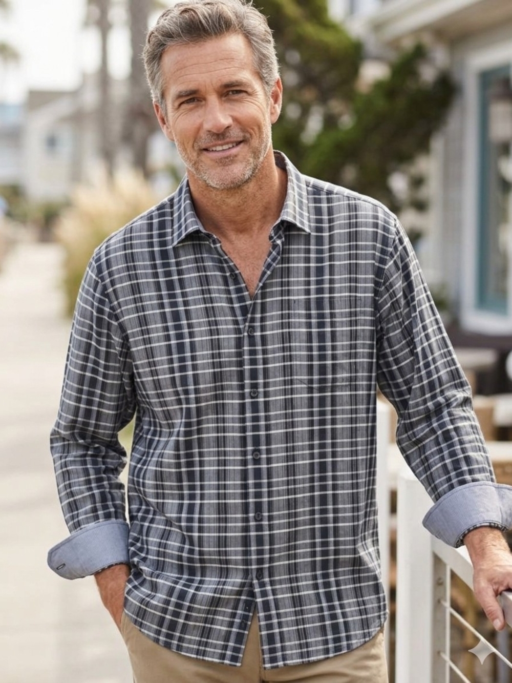 Tommy Bahama Men's Black and Gray Plaid Button-Down Shirt